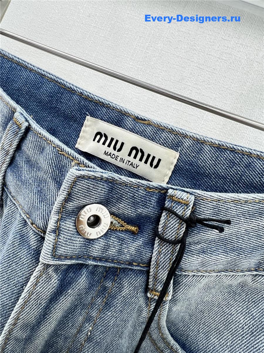 Miu Miu Blue Embroidered Logo Straight Jeans