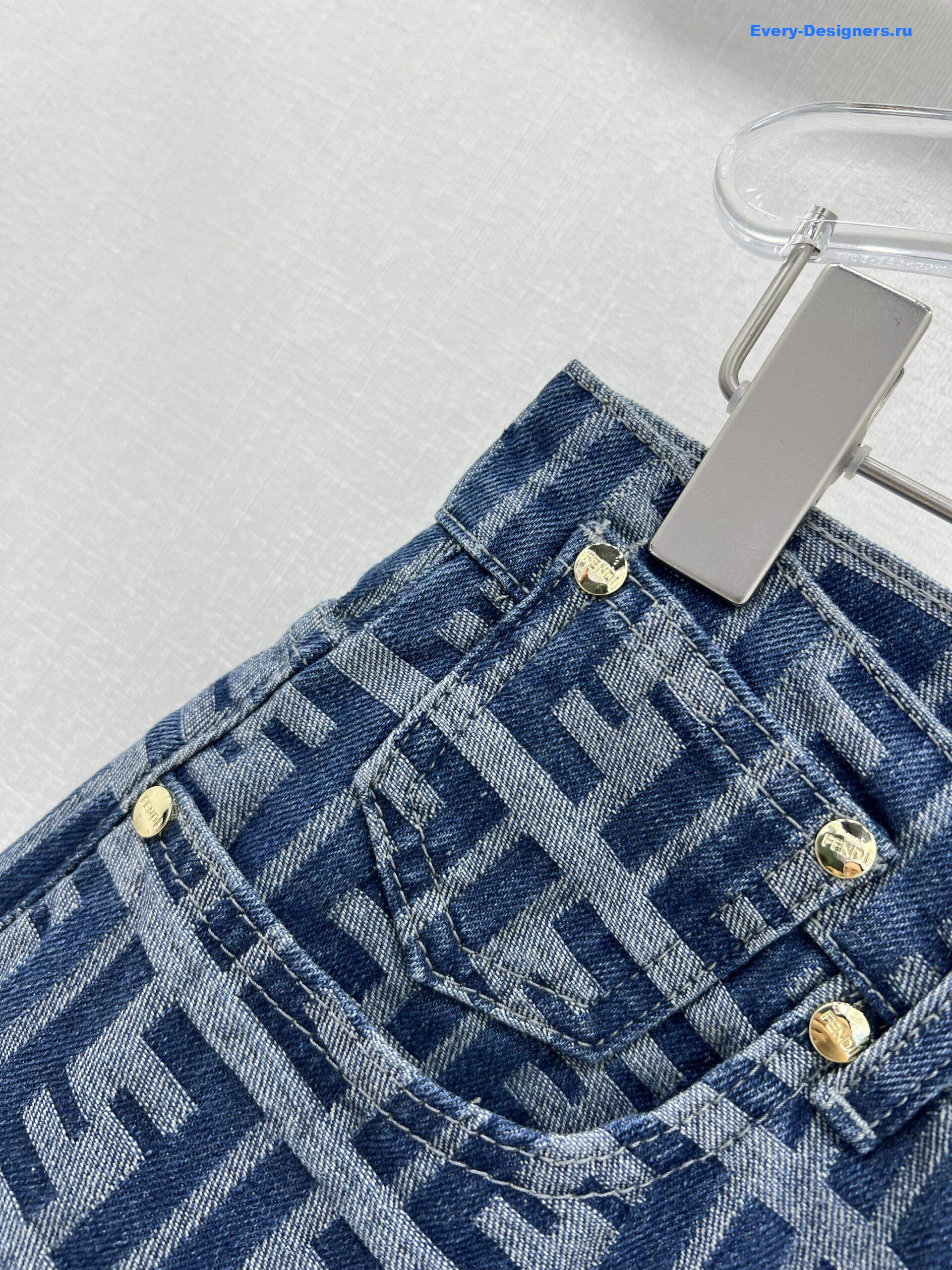 F**di ff motif denim shorts in blue
