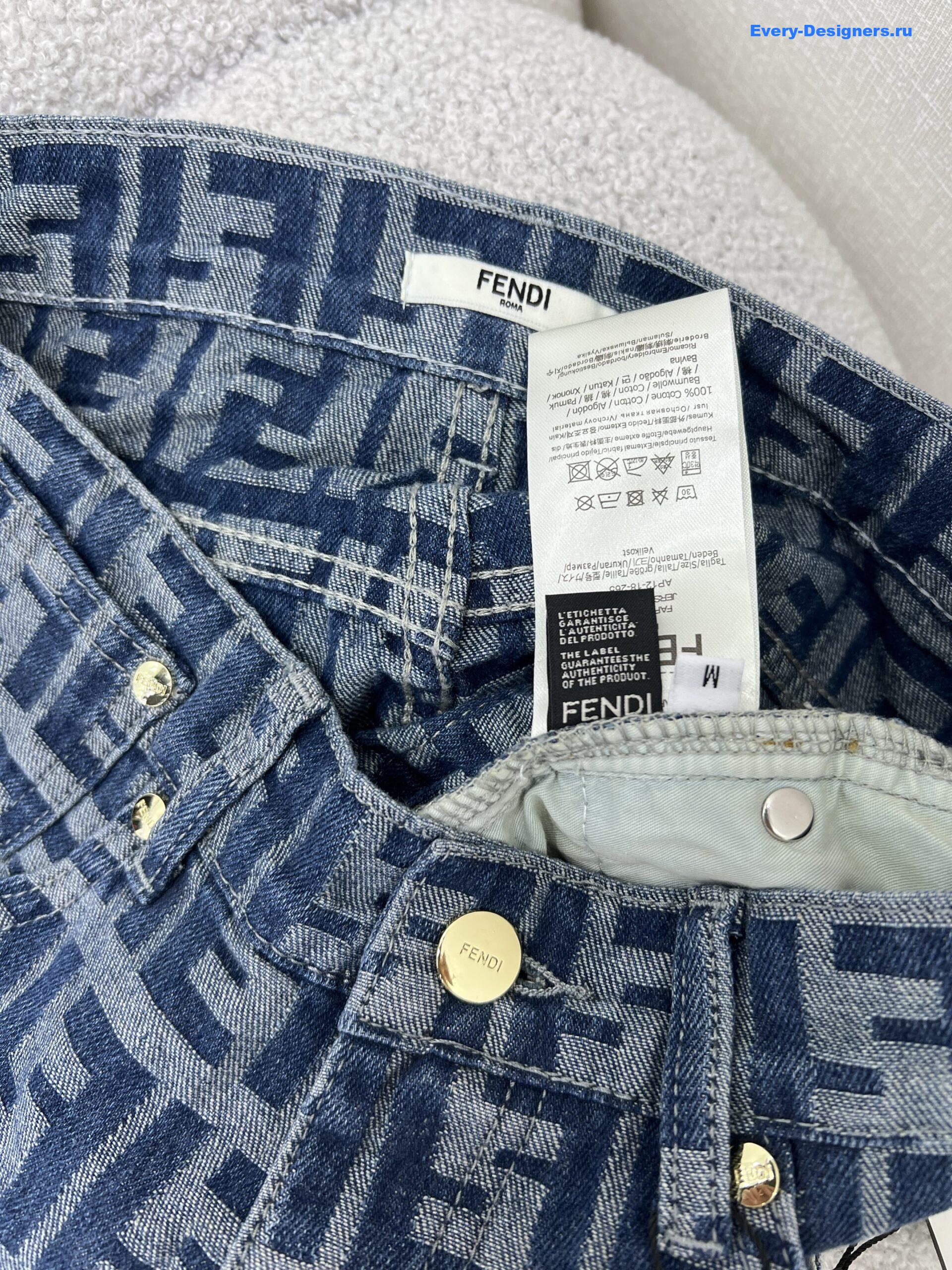 F**di ff motif denim shorts in blue