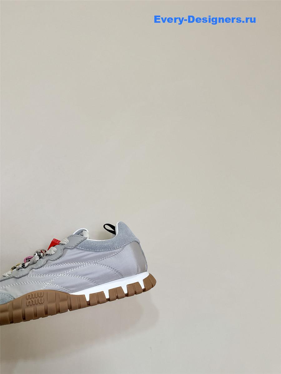 Miu Miu Ivory Tyre Technical Fabric Suede Sneakers
