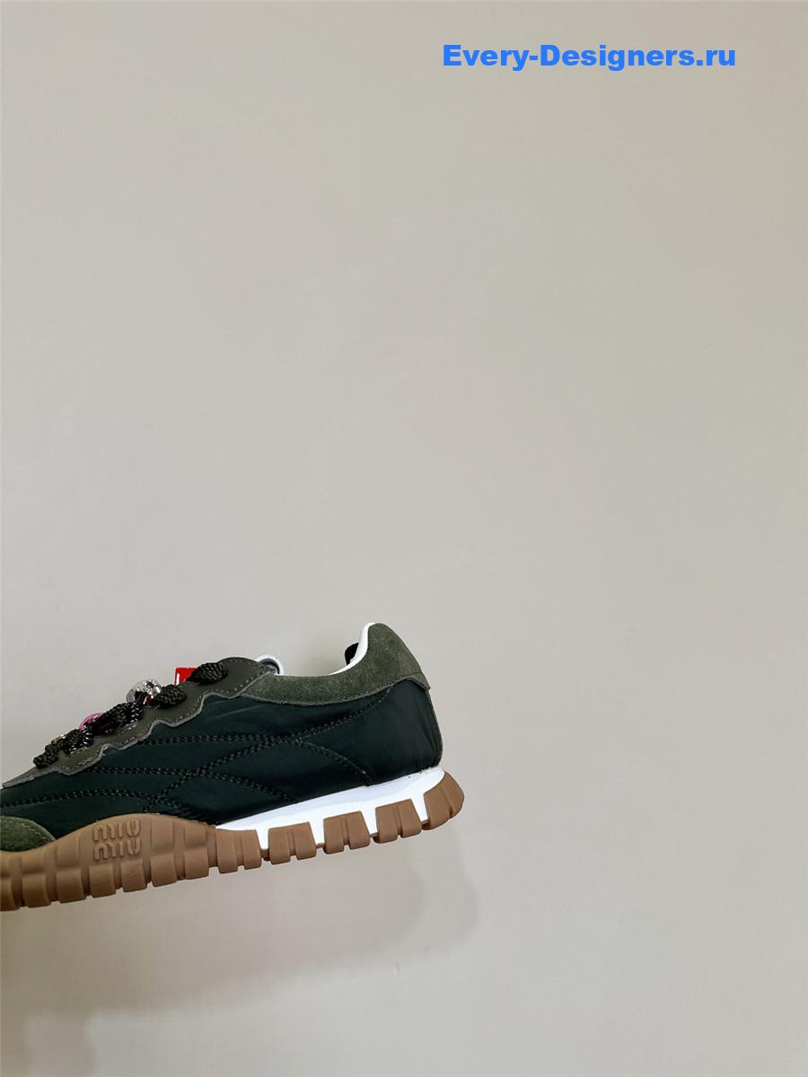 Miu Miu Ivory Tyre Technical Fabric Suede Sneakers Green