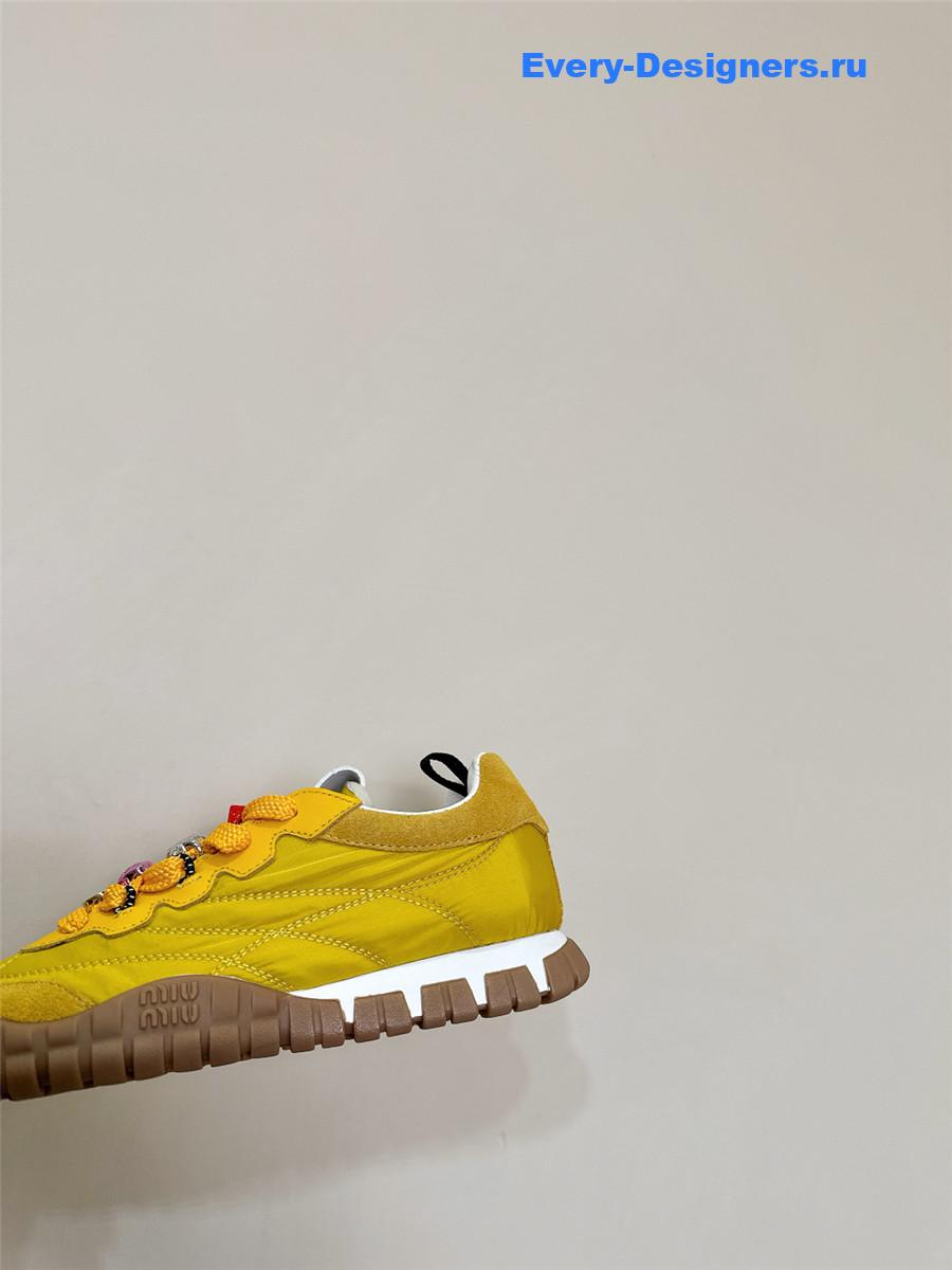 Miu Miu Ivory Tyre Technical Fabric Suede Sneakers Yellow