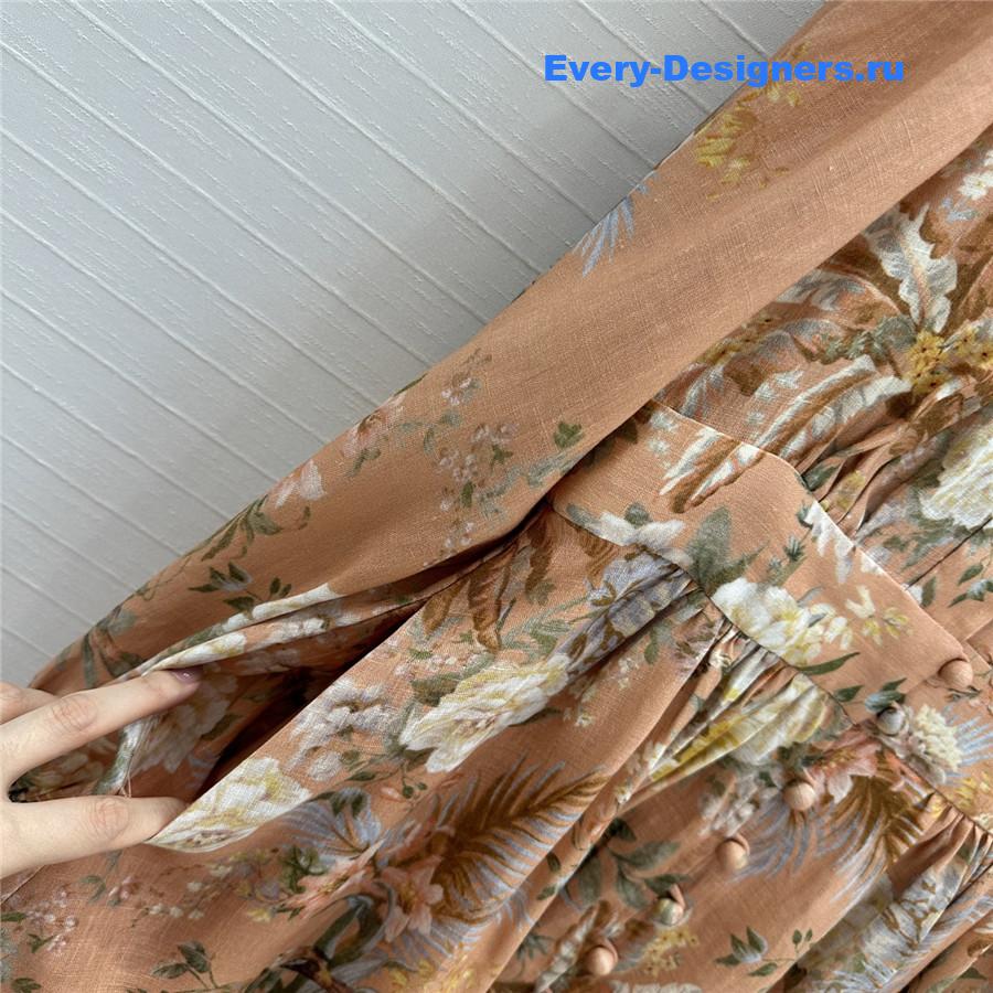 Zimm Tallow Pleated Floral-Print Linen Mini Dress