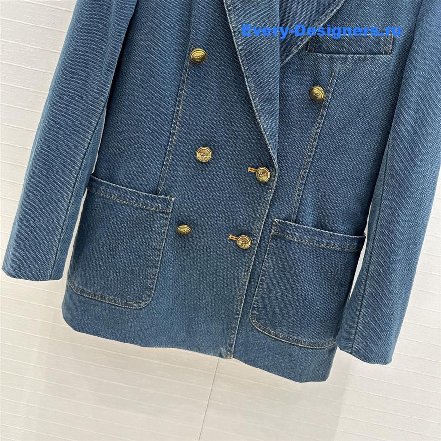 Pra*a blue double-breasted denim blazer