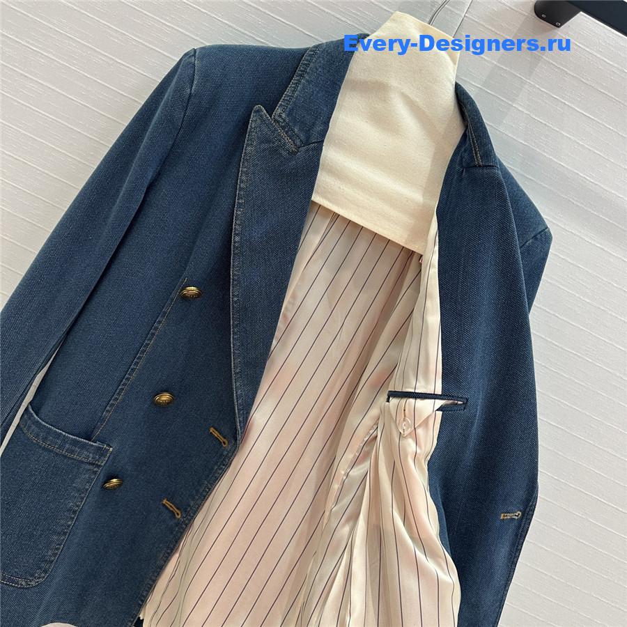 Pra*a blue double-breasted denim blazer