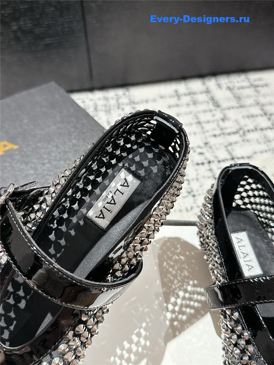 Alaia Embellished Black Mesh Ballet Flats