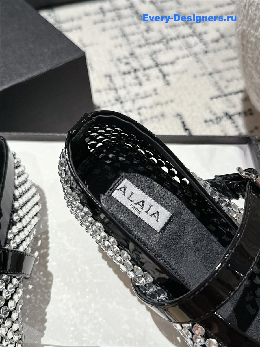 Alaia Square Toe Rhinestone Ballet Flats