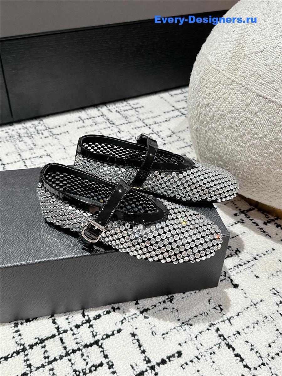 Alaia Square Toe Rhinestone Ballet Flats