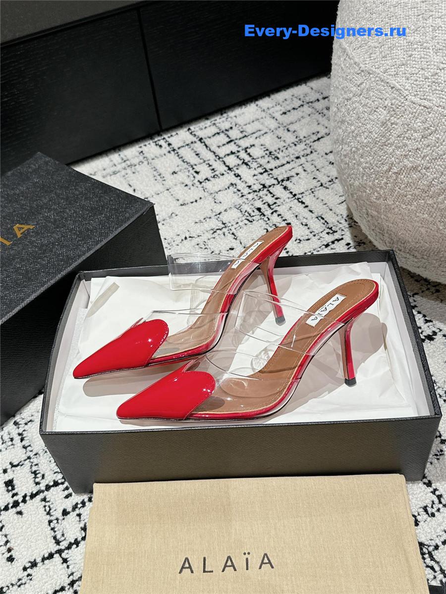 Alaia Cœur Red Patent Leather and PU Mules