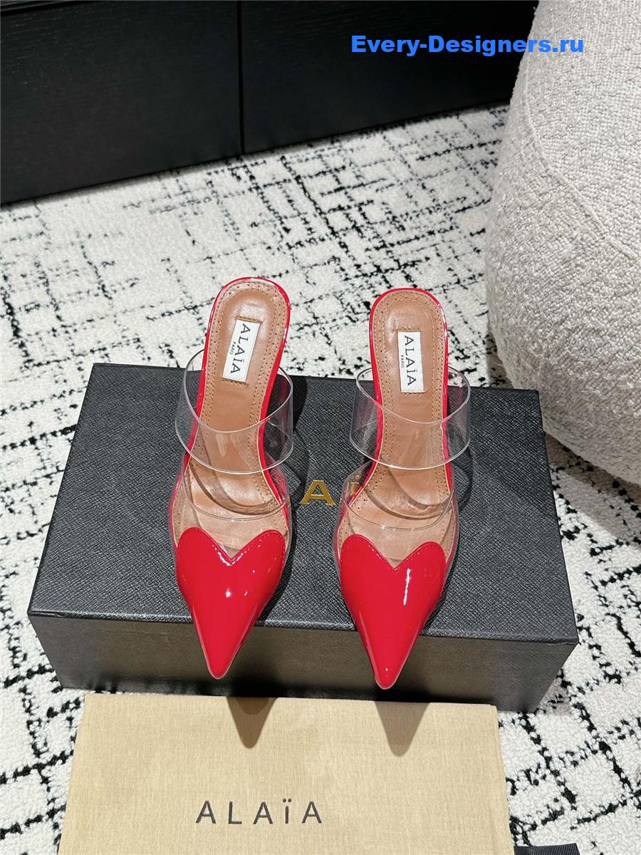 Alaia Cœur Red Patent Leather and PU Mules