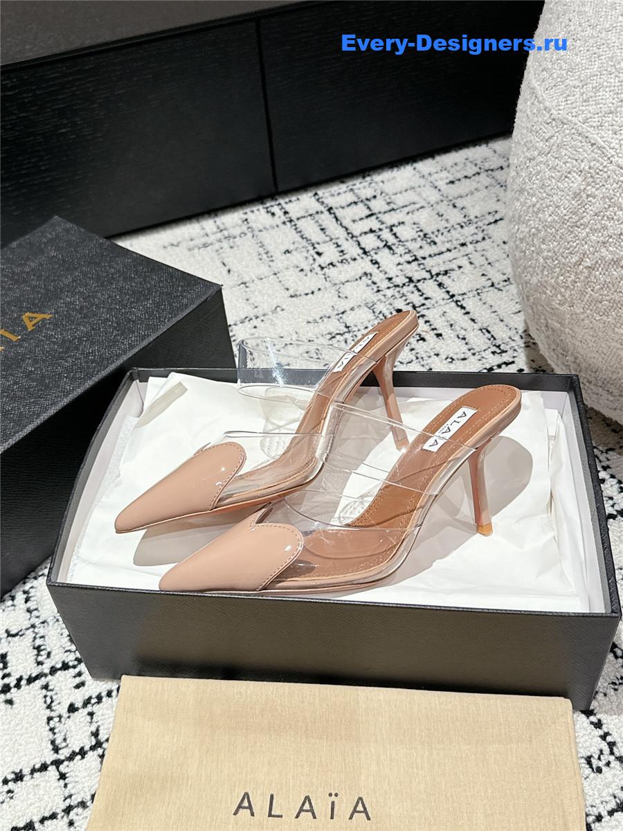 Alaia Cœur Patent Leather and PU Mules