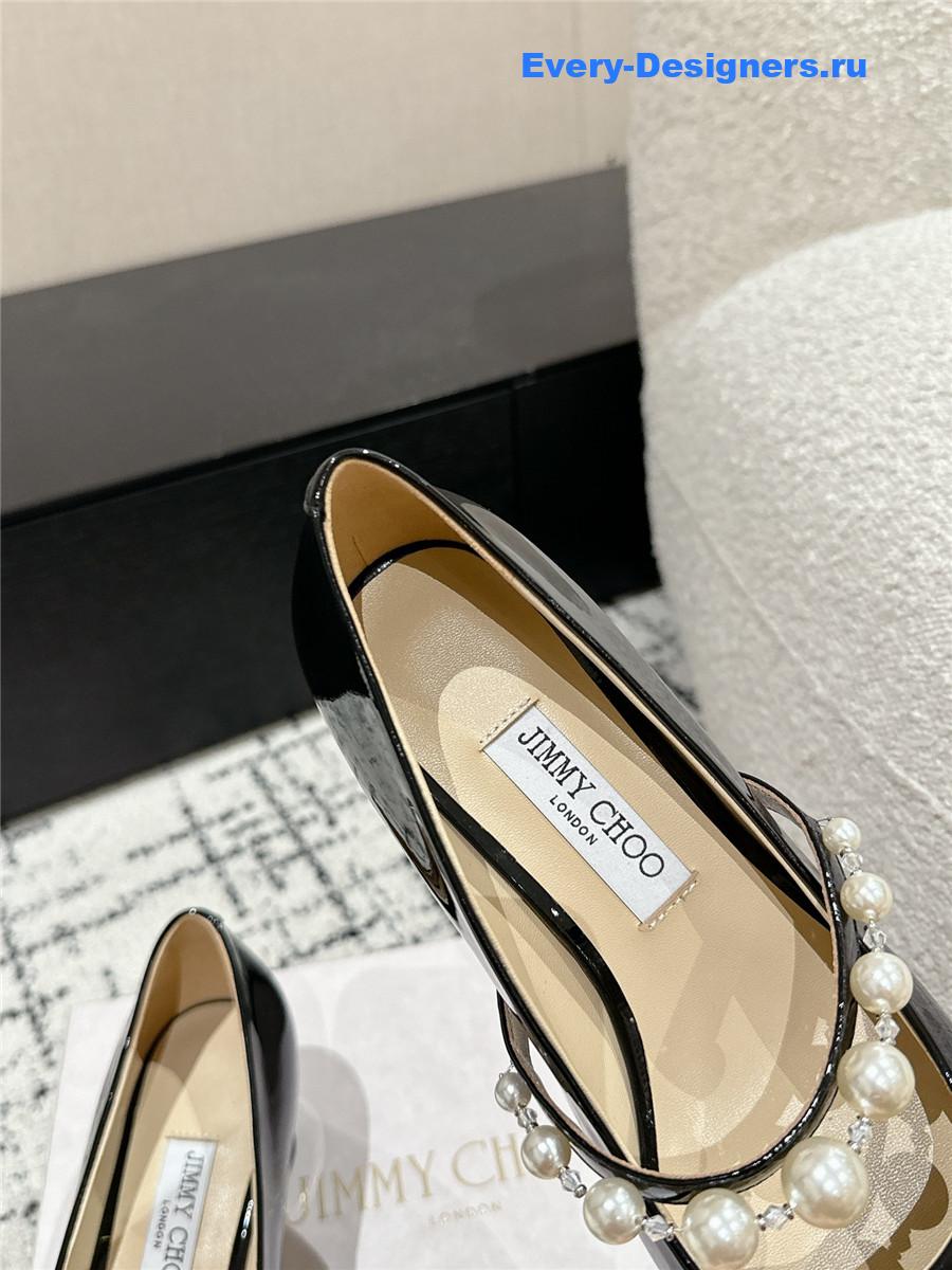J1m*y Ch00 black patent leather bing pump flat