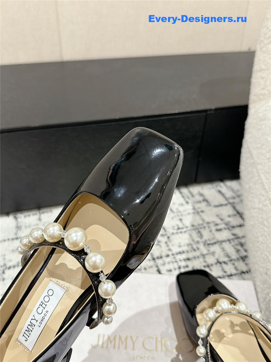 J1m*y Ch00 black patent leather bing pump flat