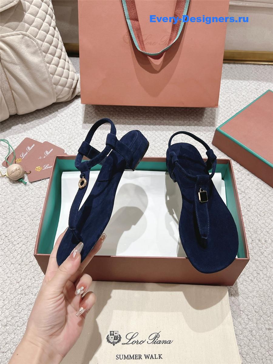 L0r0 P1ana navy blue leather sandals