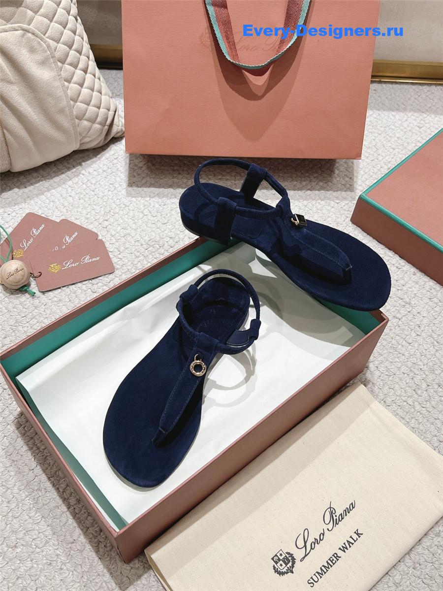 L0r0 P1ana navy blue leather sandals
