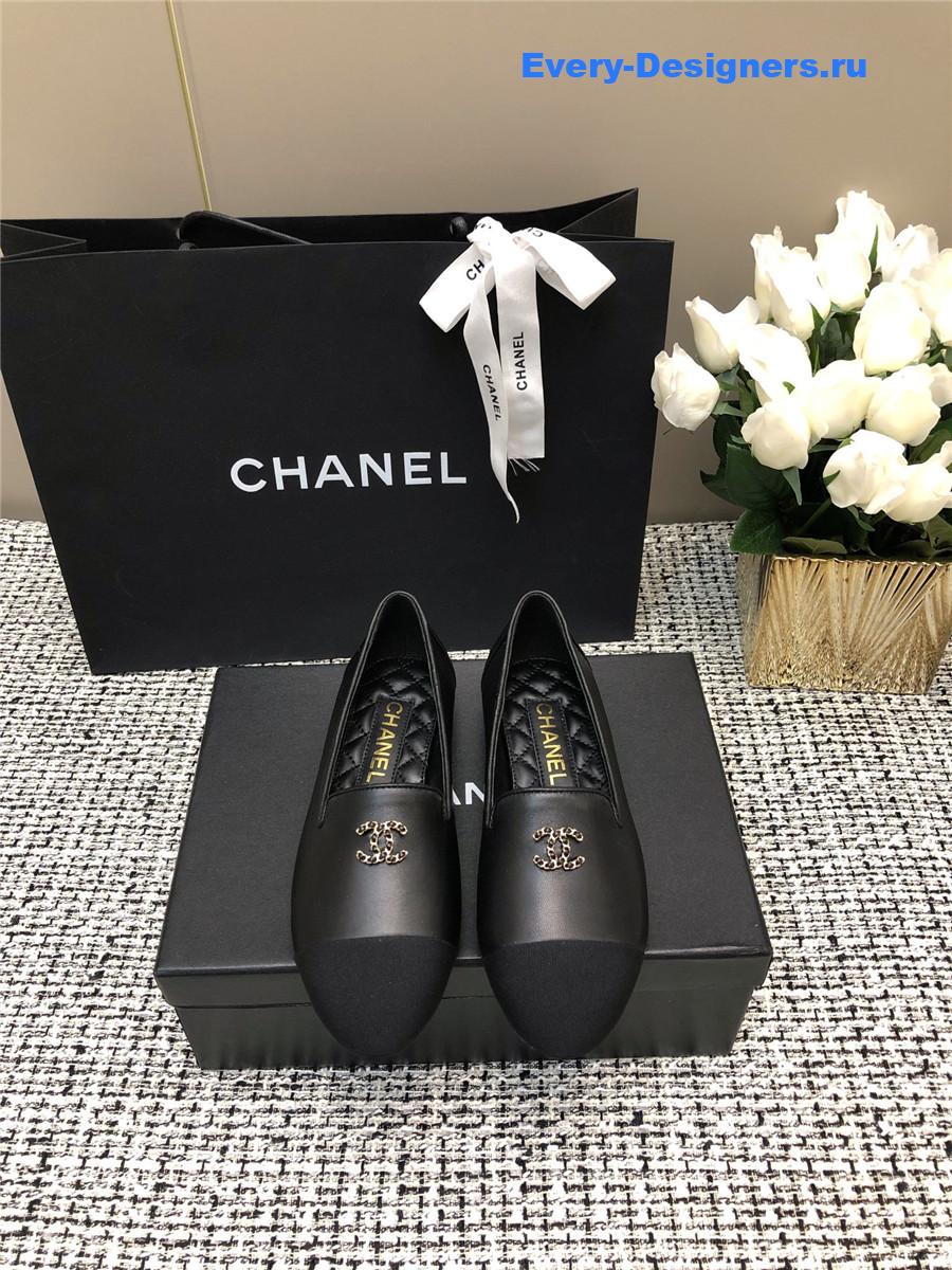 Ch**el black silk lambskin cc logo flat loafers