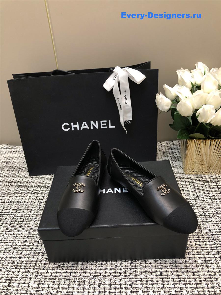 Ch**el black silk lambskin cc logo flat loafers