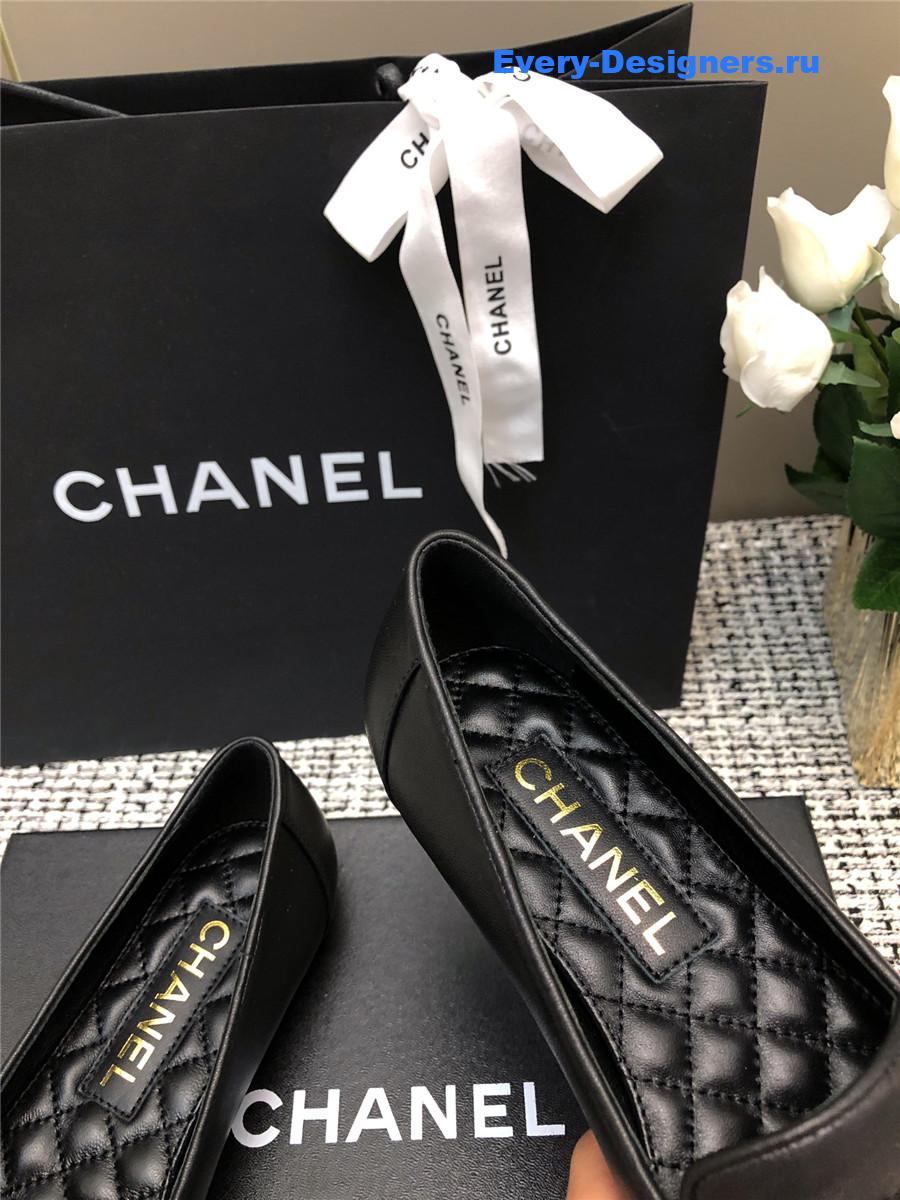 Ch**el black silk lambskin cc logo flat loafers