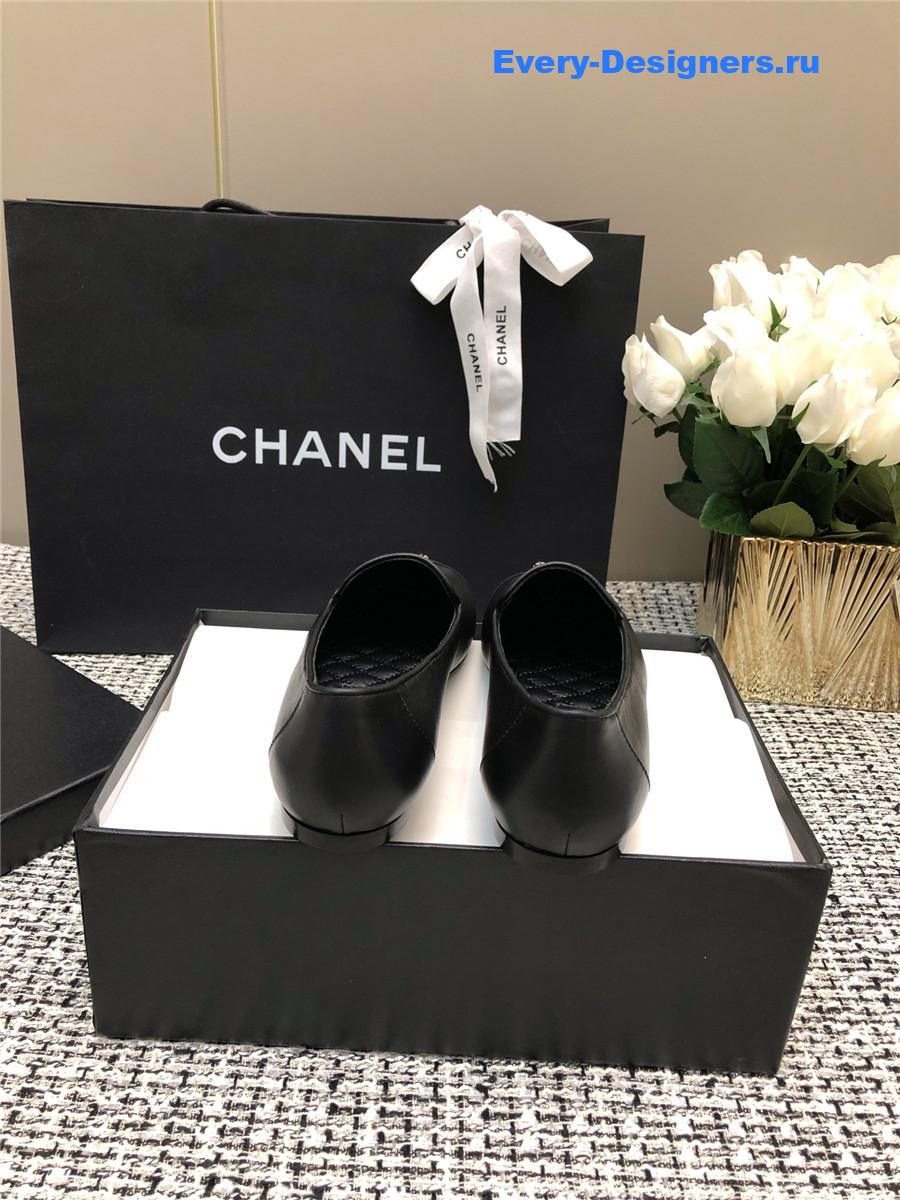 Ch**el black silk lambskin cc logo flat loafers
