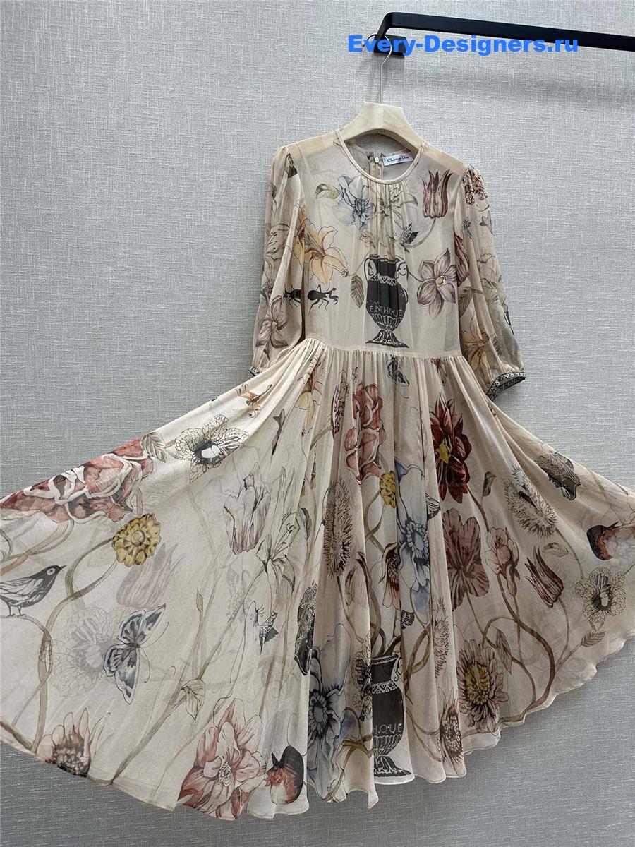 D10r long vase print silk dress