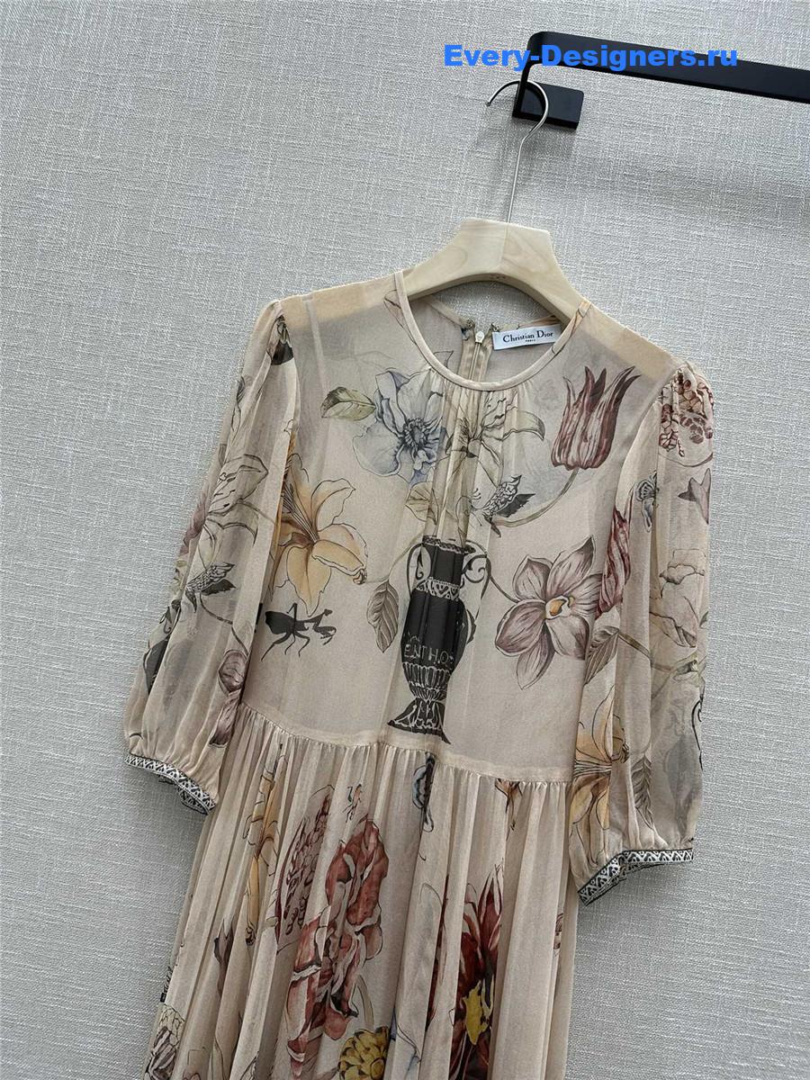D10r long vase print silk dress
