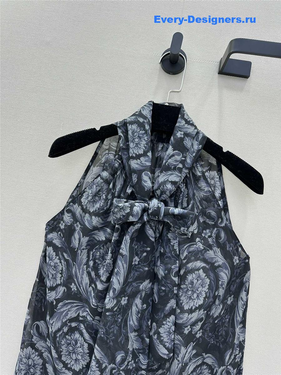 Va1e*ntin0 flower print halter silk top blue