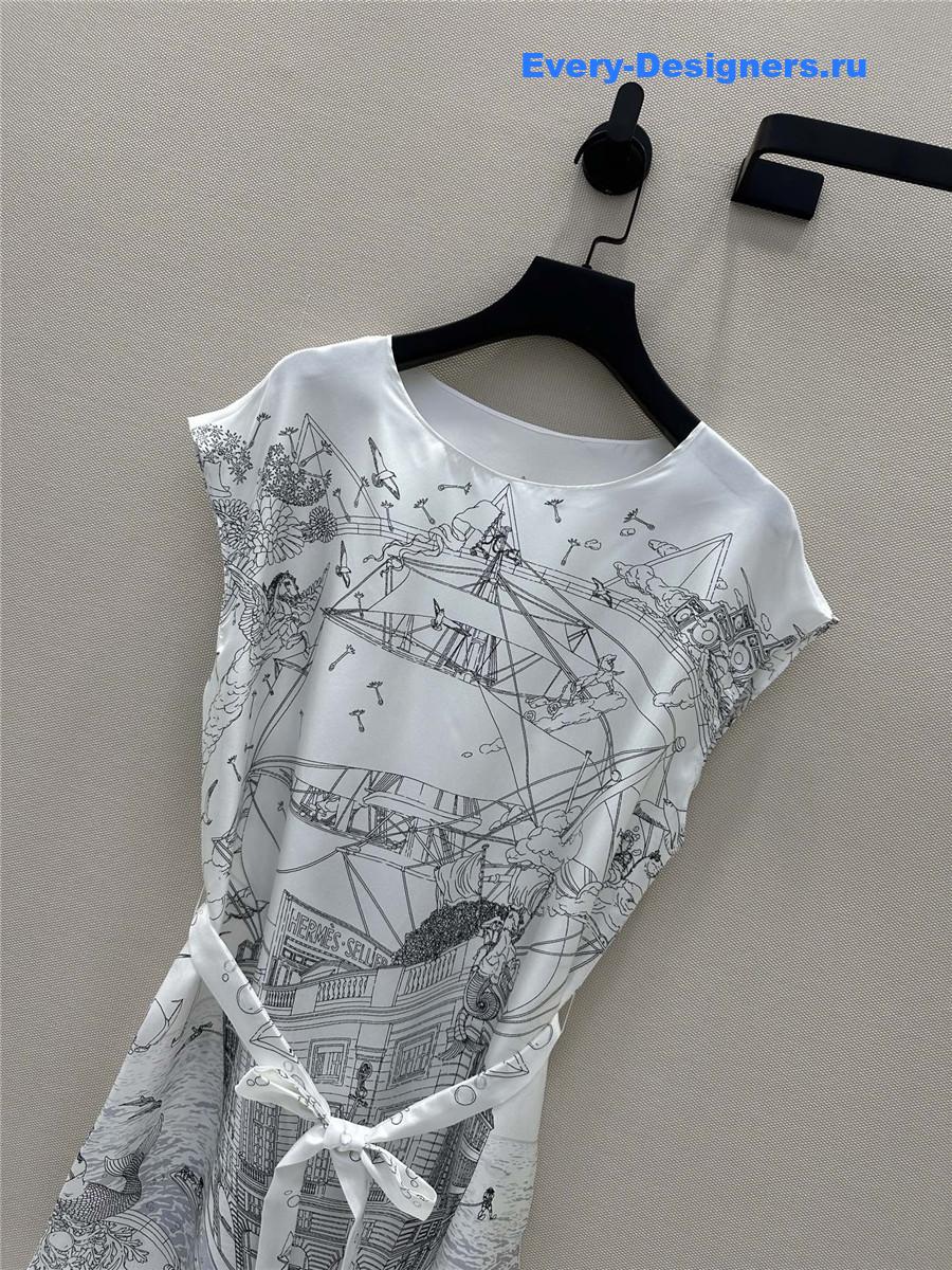 H**me5 printed silk twill dress white