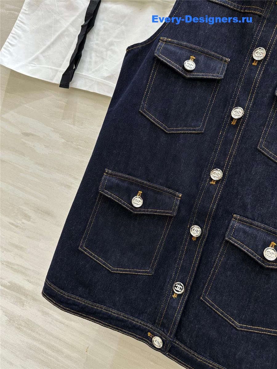 Ch**el button blue denim vest jacket