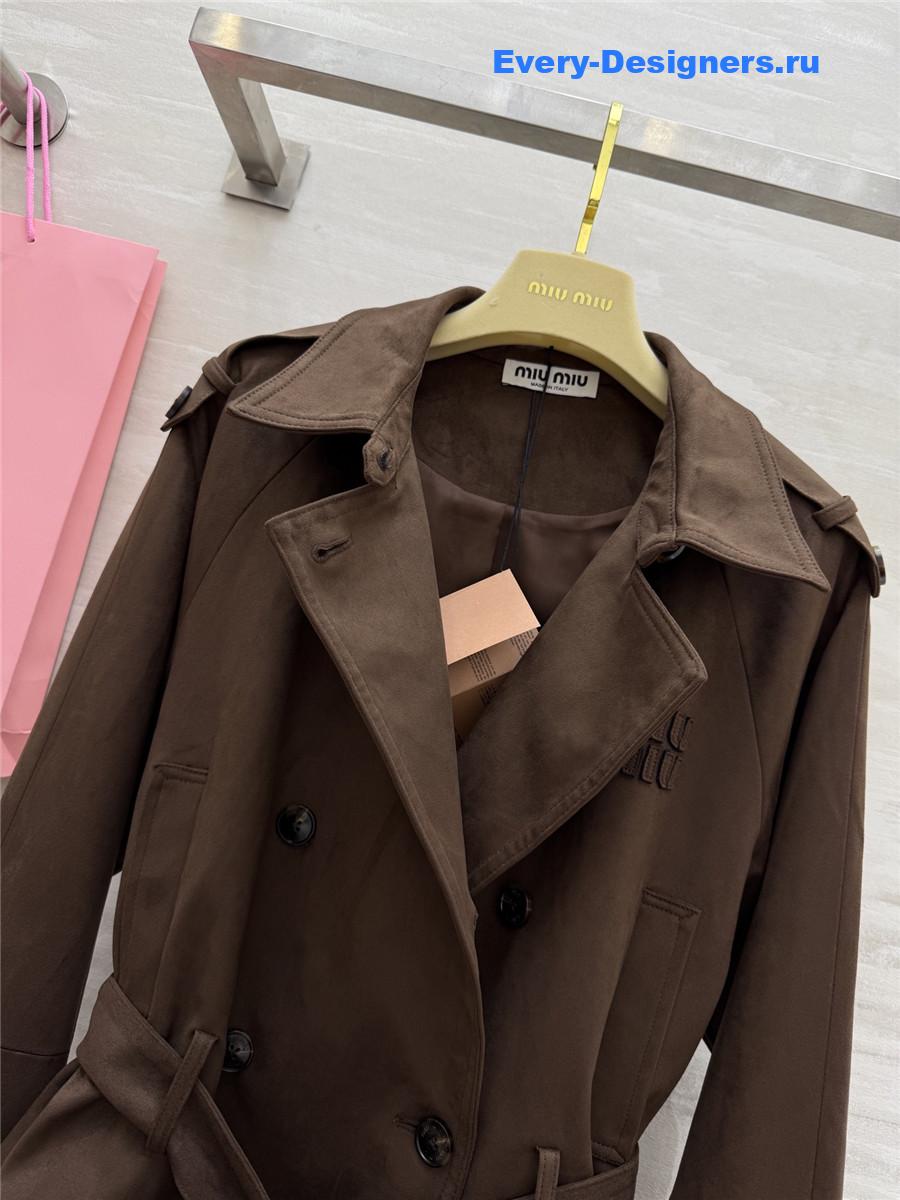 Miu Miu Suede Lapel Short Coat in Brown