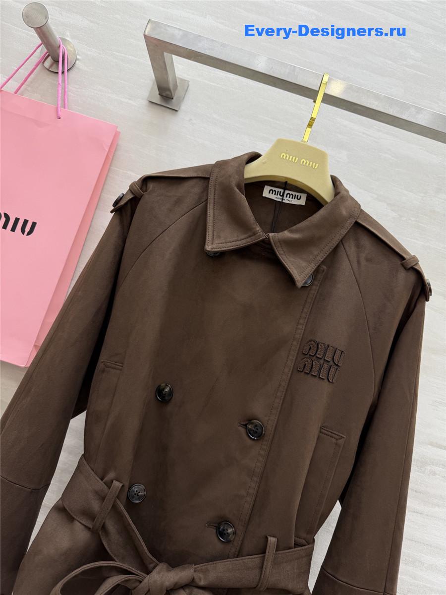 Miu Miu Suede Lapel Short Coat in Brown