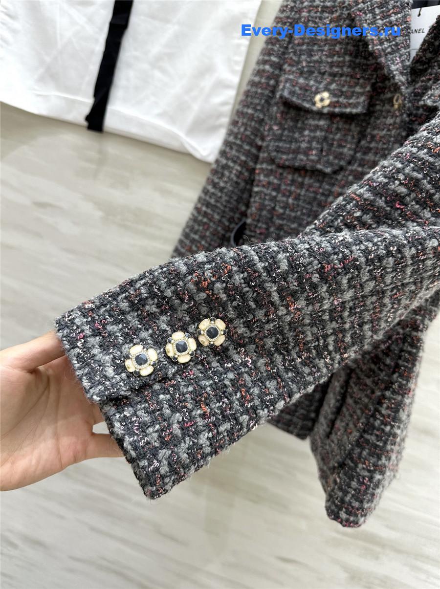 Ch**el colorful tweed lapel jacket with belt