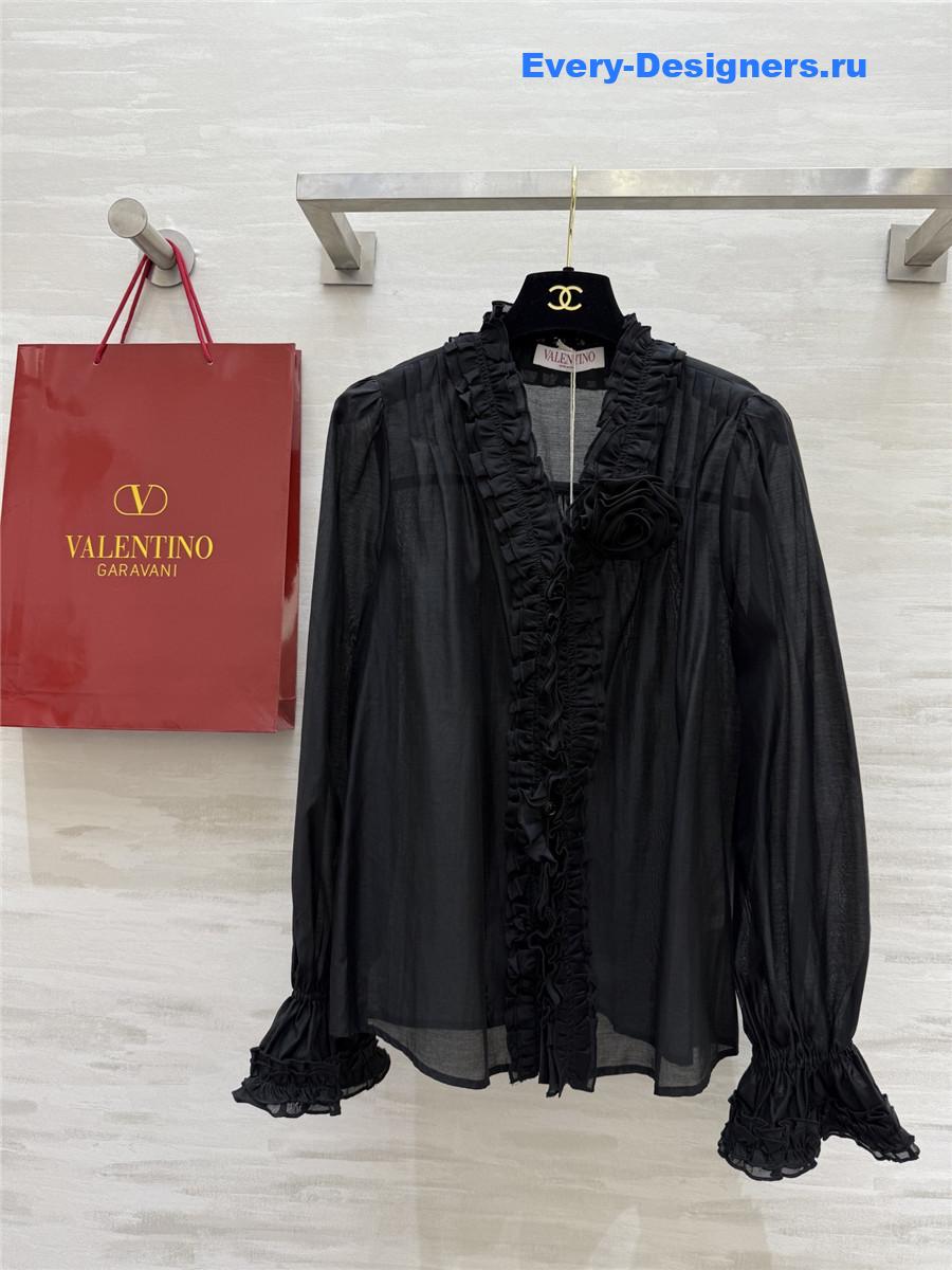 Va1e*ntin0 black tencel flower shirt