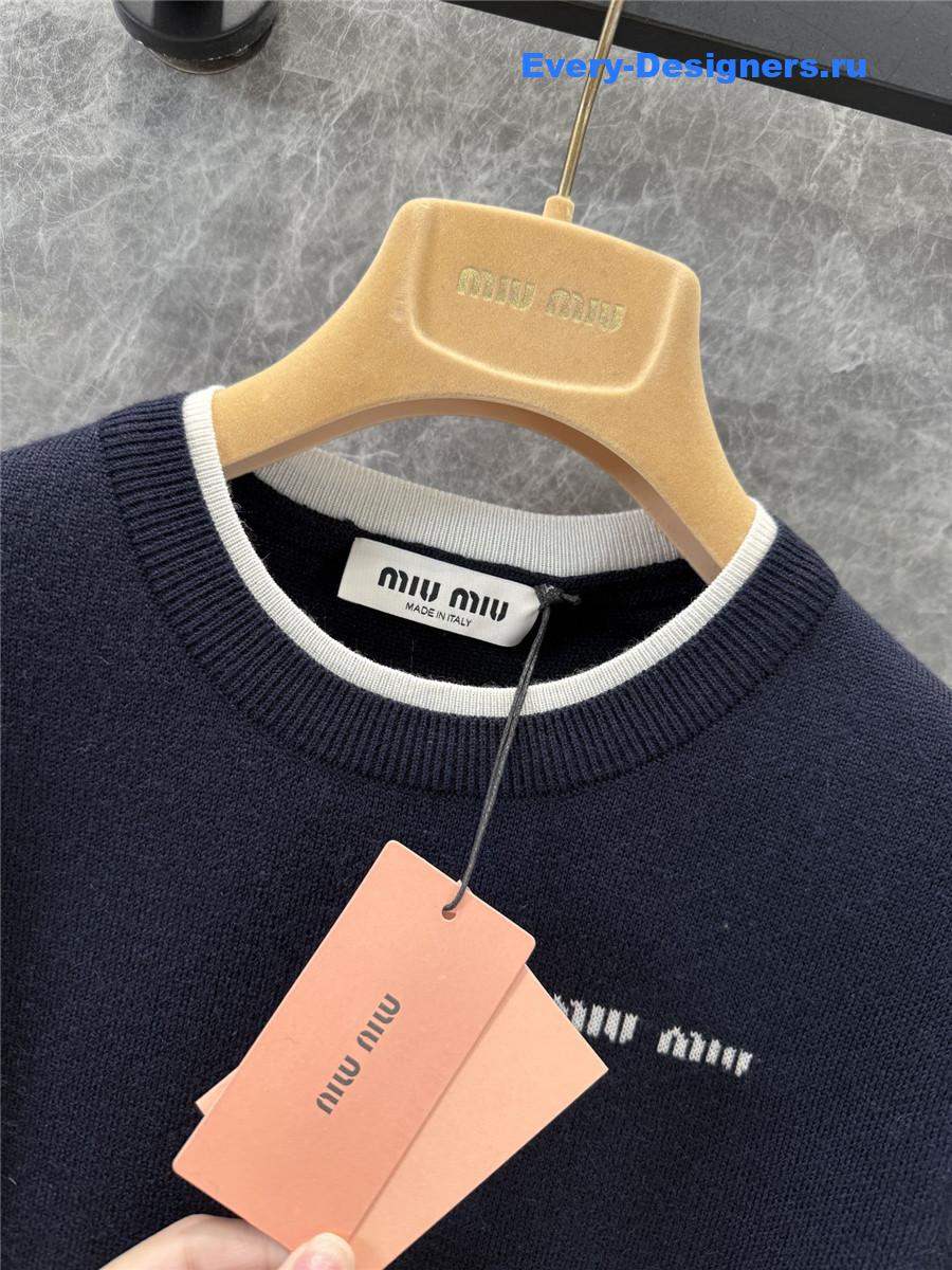 Miu Miu Logo Cashmere Knit Short-Sleeved Top