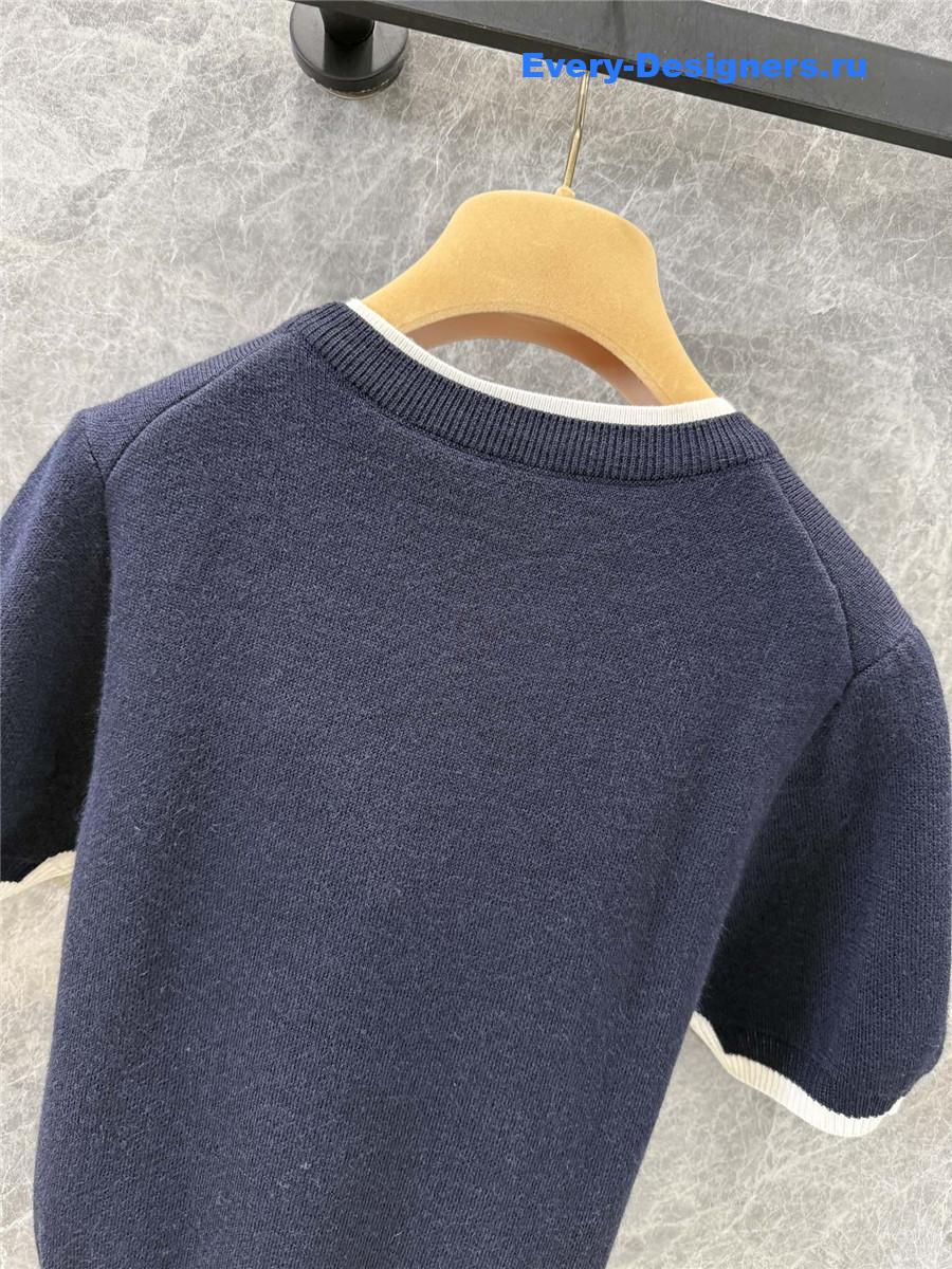 Miu Miu Logo Cashmere Knit Short-Sleeved Top
