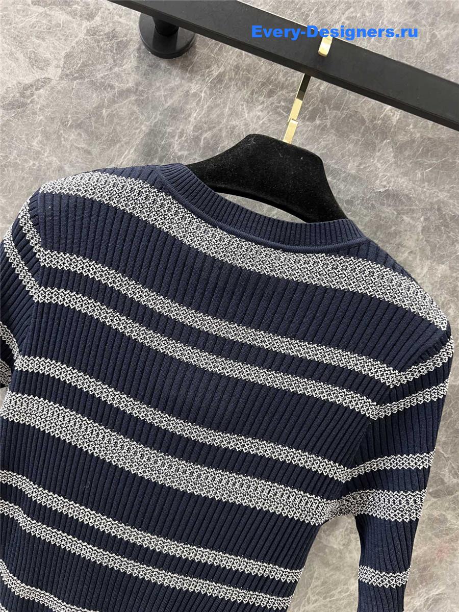 Ch**el blue striped knitted short-sleeved top