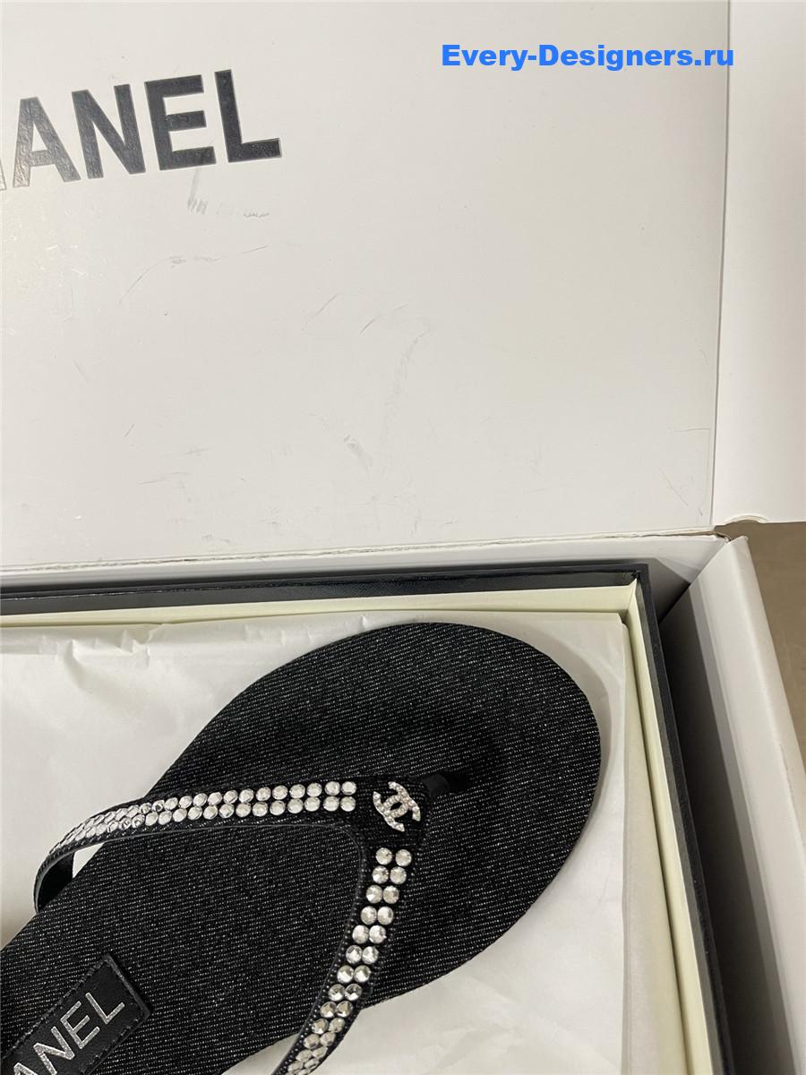 Ch**el black suede flip flops