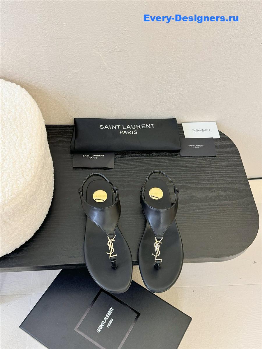 Sa1nt Lau*nt cassandra logo-strap flat sandals black