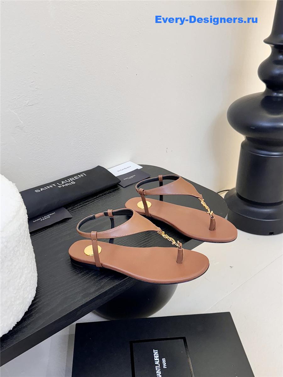 Sa1nt Lau*nt cassandra logo-strap flat sandals brown