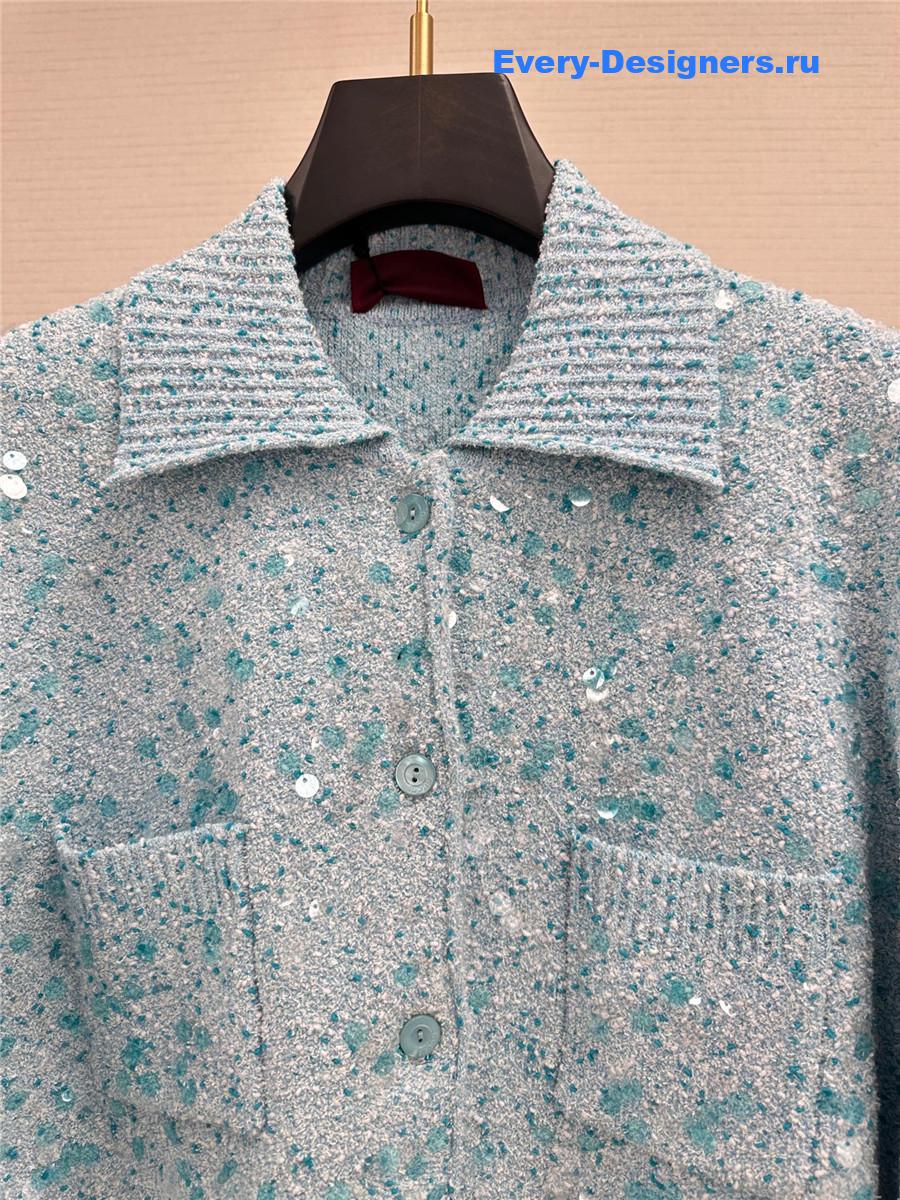 Gvc*1 tweed blend polo cardigan in turquoise
