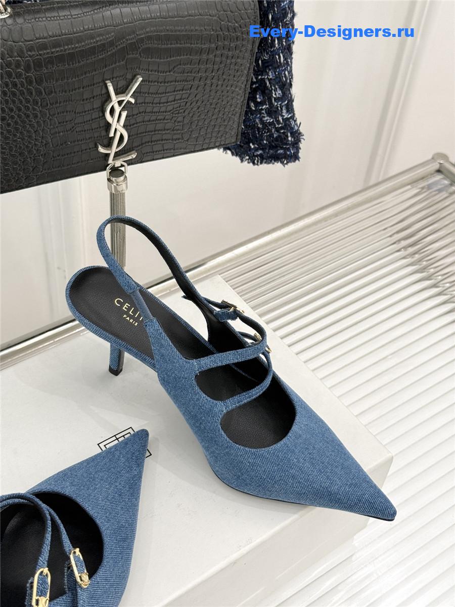 Ce1i*e denim leather slingback pumps