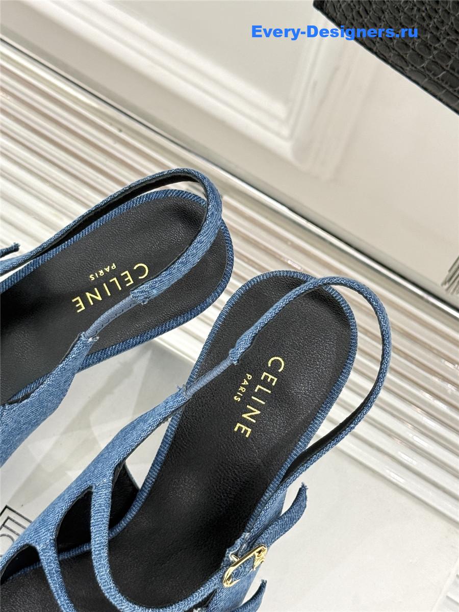Ce1i*e denim leather slingback pumps