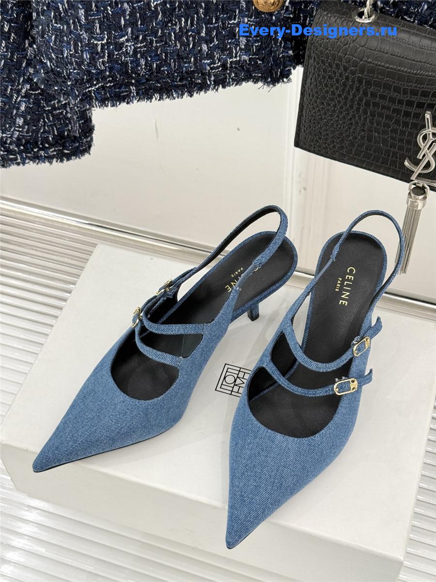 Ce1i*e denim leather slingback pumps