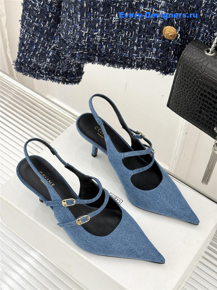 Ce1i*e denim leather slingback pumps