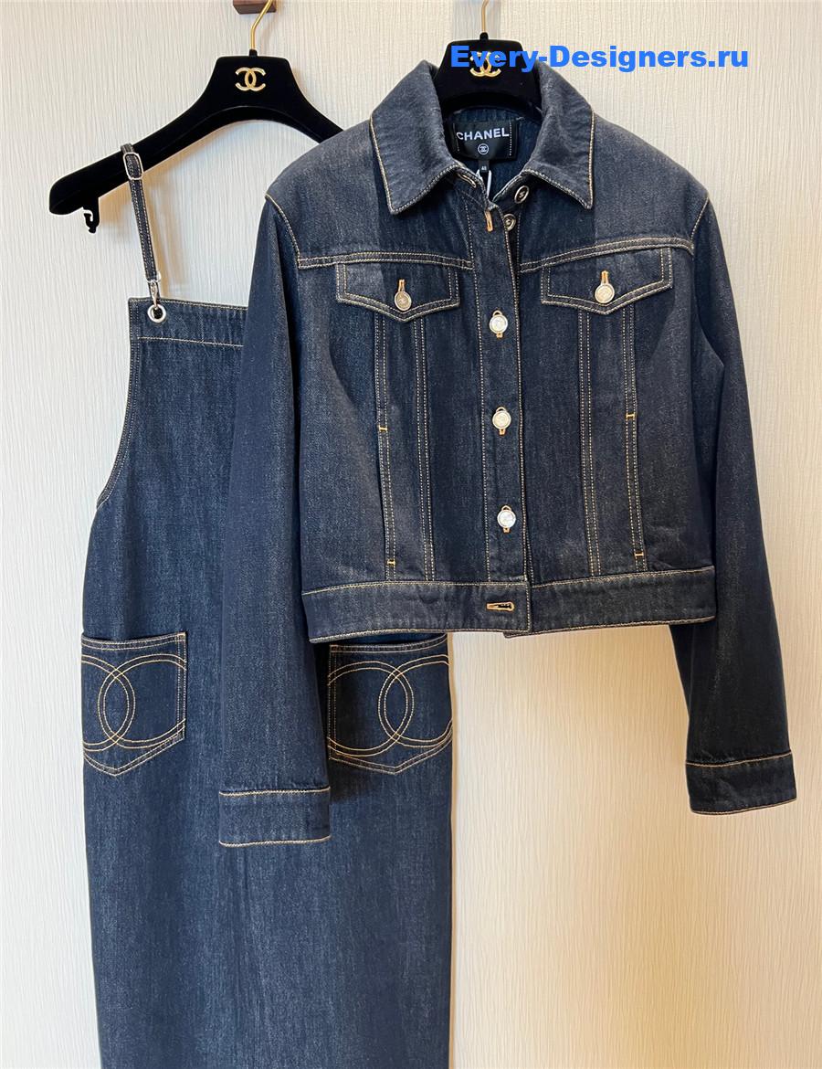 Ch**el dark blue washed denim jumpsuit set