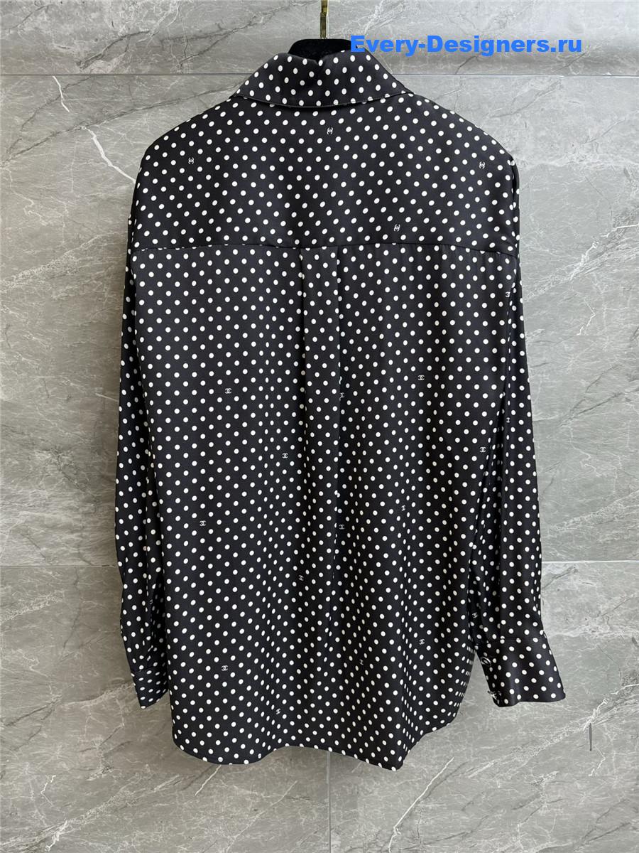 Ch**el black white polka dot silk shirt