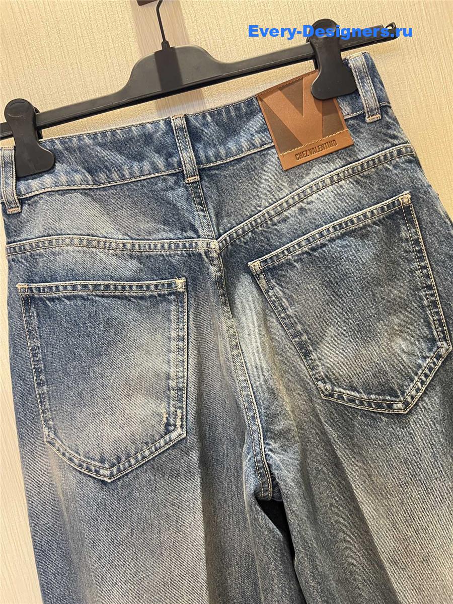 Va1e*ntin0 embroidered wide-leg jeans