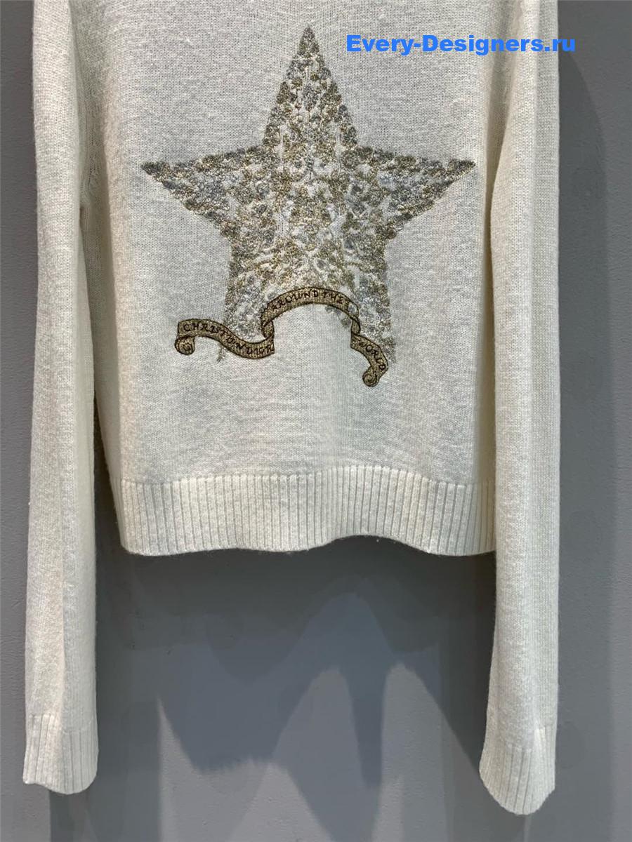 D10r star embroidered cashmere sweater in white