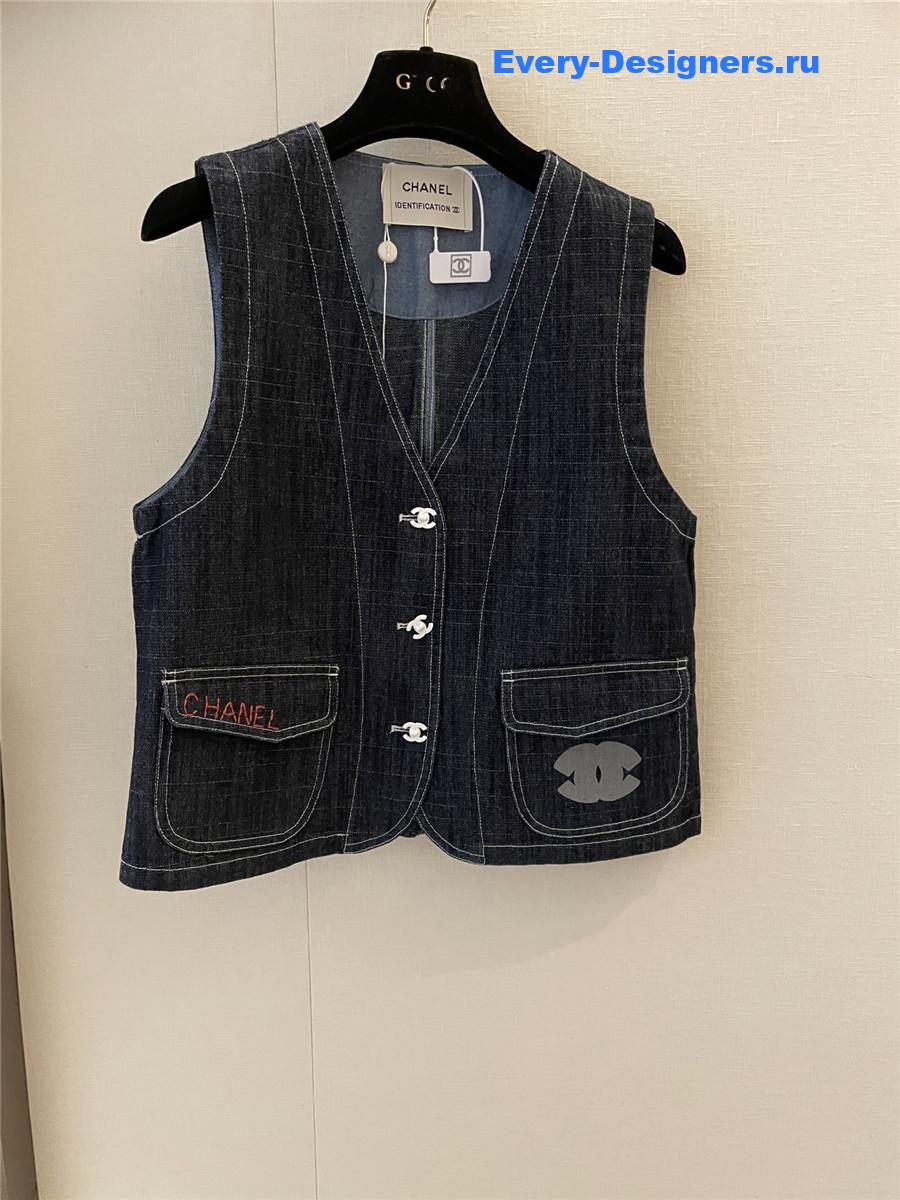 Ch**el logo blue denim vest