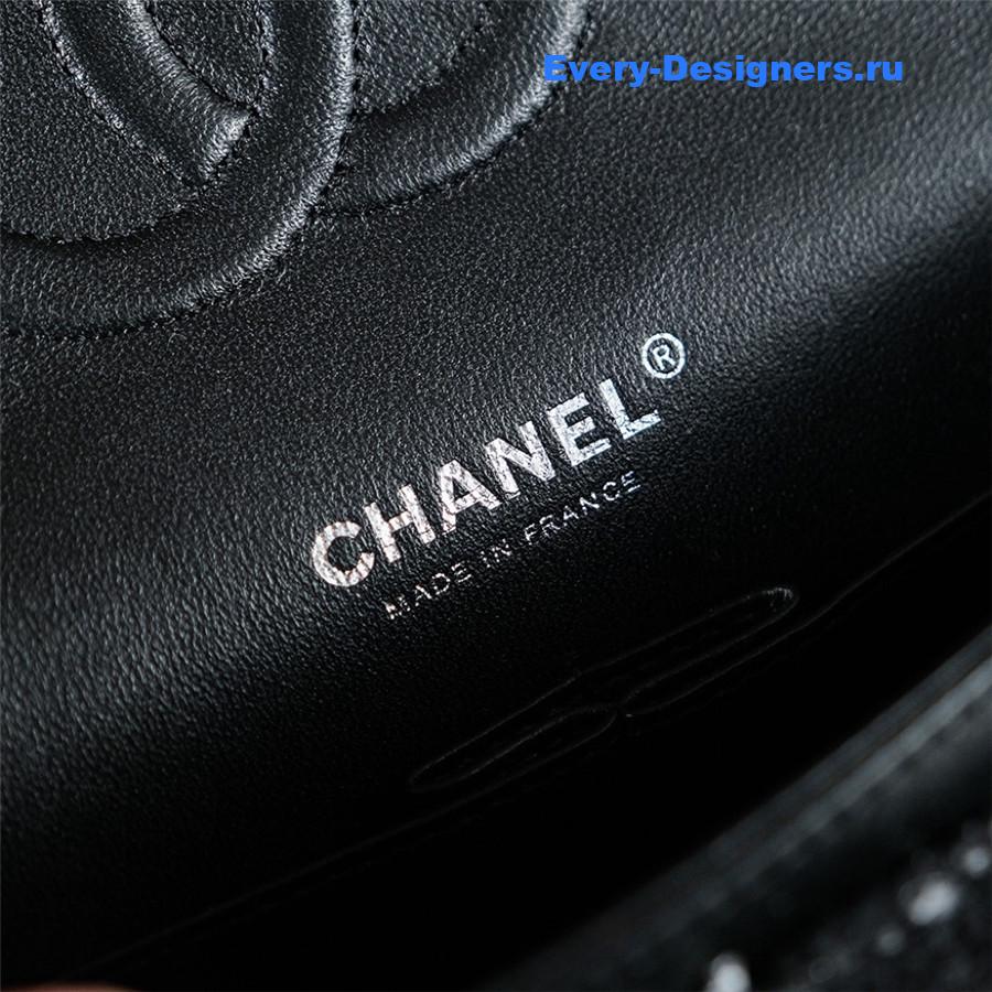 Ch**el black blue tweed flap bag