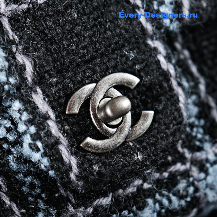 Ch**el black blue tweed flap bag